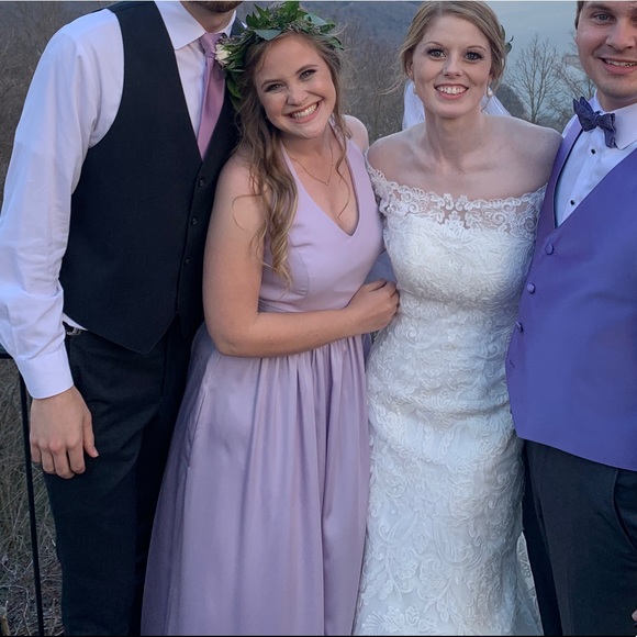 Vera Wang V-Neck Halter Gown with Slit - Iris - Picture 6 of 6